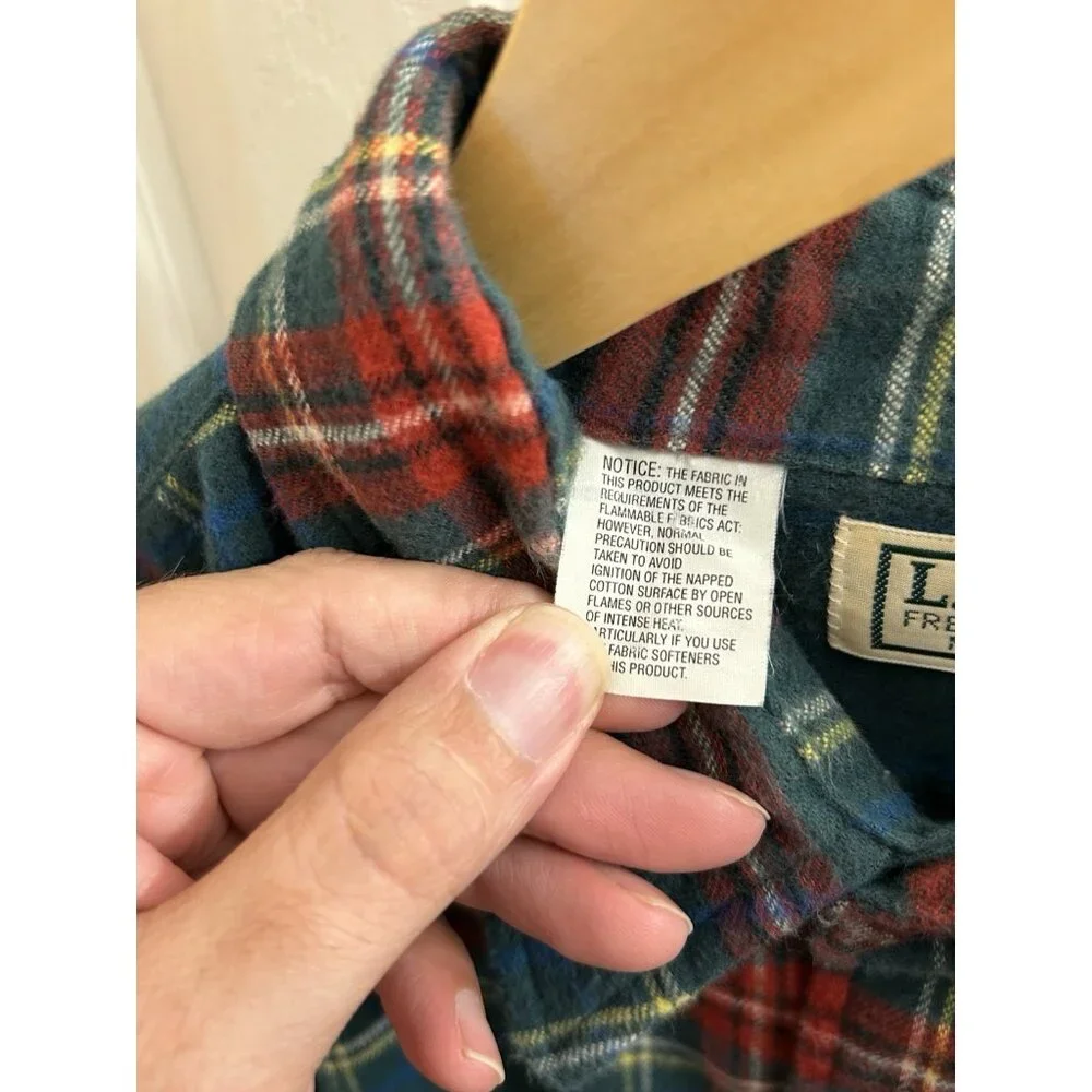 LL Bean VTG 90s Flannel Button Up Shirt Plaid Red Green Grunge Mens Xl